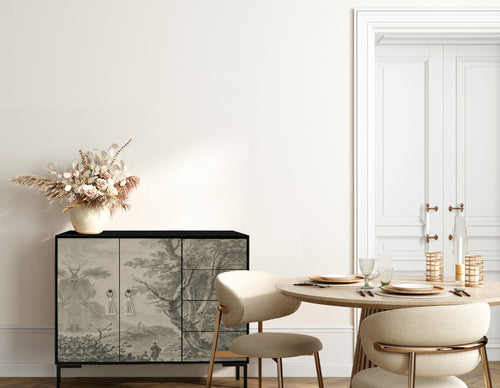 Laag dressoir met 2 deuren en 4 laden van MDF met Wasvrouw patroon - vtwonen shop