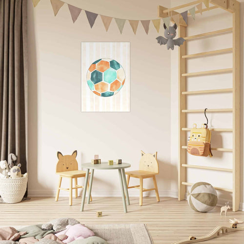 Artfulprints Poster Blauw oranje voetbal   - 50x70 cm - Meerkleurig