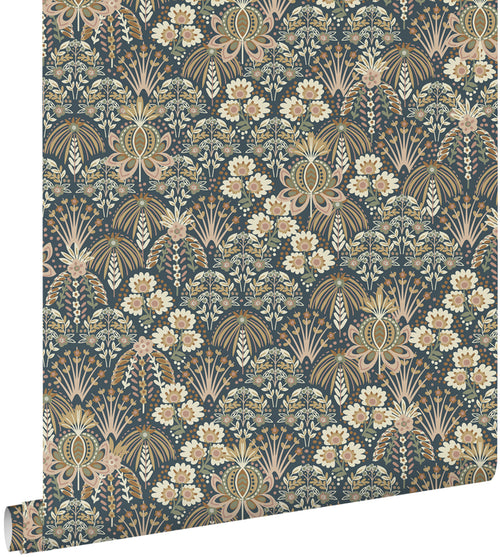 ESTAhome behang vintage bloemen in art nouveau stijl vergrijsd donker blauw - 50 x 900 cm - 130975 - vtwonen shop
