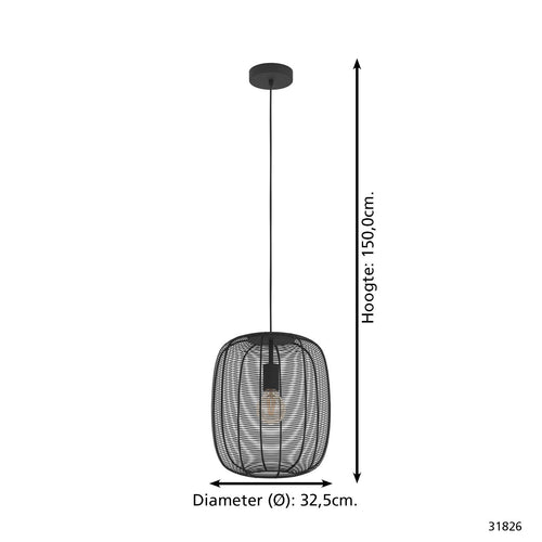 EGLO hanglamp Derwen - e27 - Ø 32.5 cm - metaal - zwart
