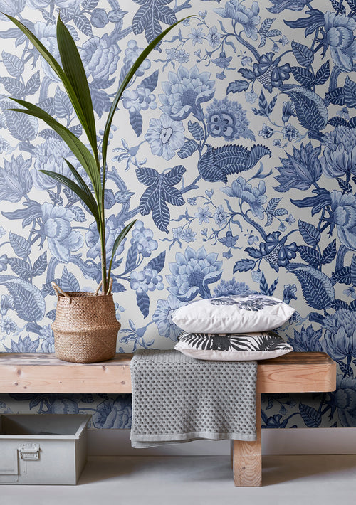 Sanders & Sanders fotobehang bloemen delfts blauw - 200 x 280 cm - 611979