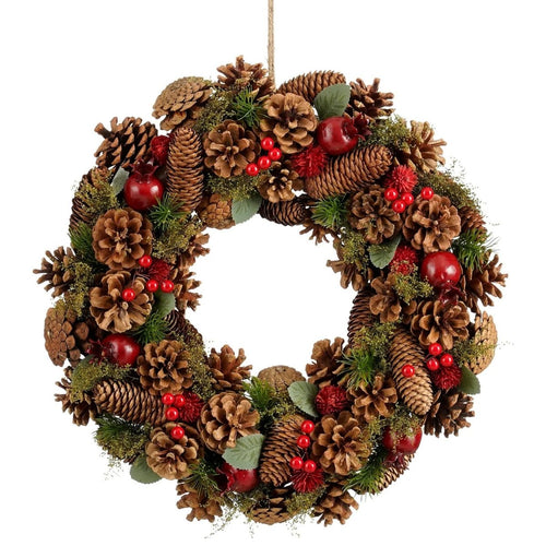Mica Decorations Kerstkrans Landon H9 x Ø45 cm - Deurkrans met Dennenappels - Kerst Krans Deur en Tafel - Multifunctionele Kerstversiering -