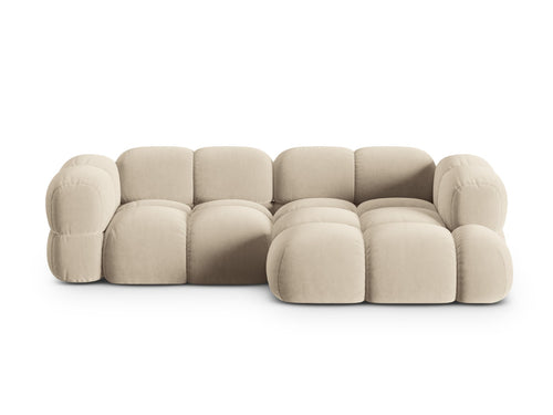 Cosmopolitan Design rechter hoekbank Loretto 3-zits, flueel lichtbeige - 147x250x68cm