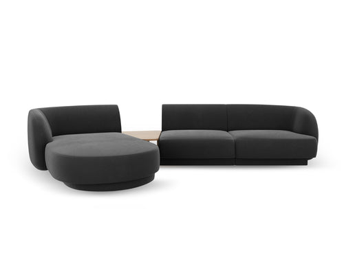 Micadoni linker modulaire bank Miley 3-zits, flueel, grijs - 178x303x70cm