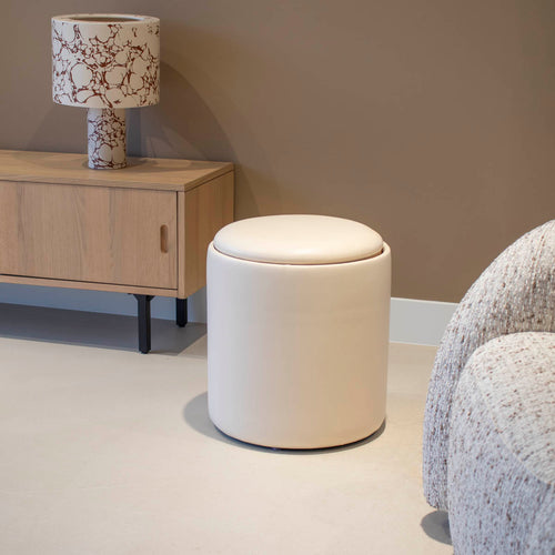 DÉJA Living Bijzettafel Draby - Rond Beige/Naturel - Incl. Opbergruimte - 40cm