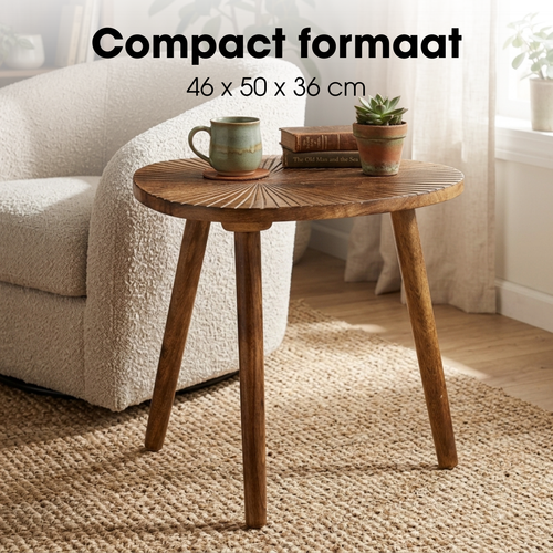 Mica Decorations Pomante Bijzettafel - Tafeltje - Koffietafel van Mangohout - Handig als Plantentafel of Plantenstandaard - Klein Salontafeltje - 50 x
