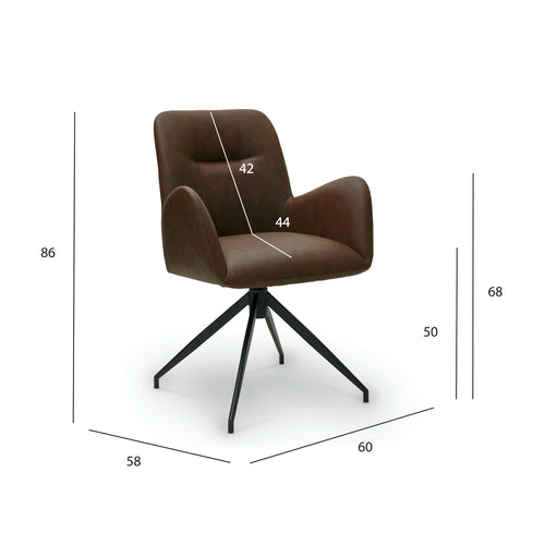 Furnhouse eetkamerstoelen armleuning Jennifer - Cognacbruin - Kunstleer - Set van 6