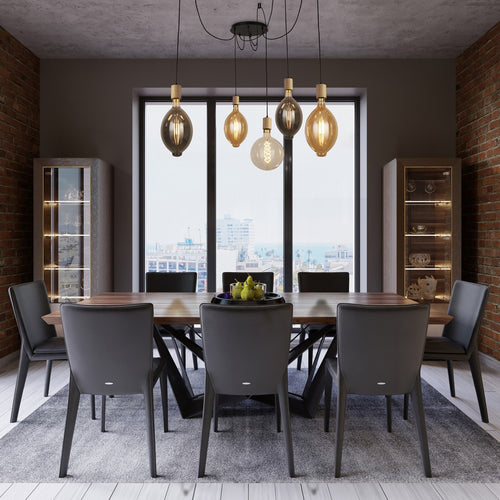 Spinny Plafondhanger met 5 lampen, hout en zwart metaal