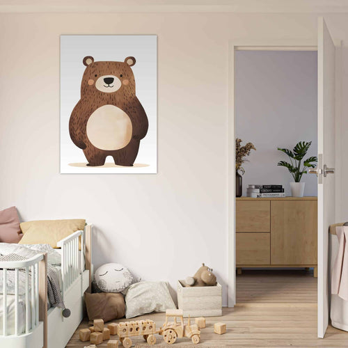 Artfulprints Poster Bruine beer staand   - A4 21x29.7 cm - Bruin