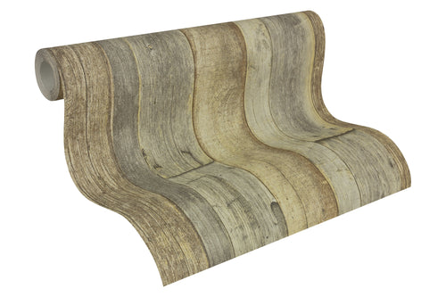 A.S. Création behang houtlook bruin, geel en crème - 53 cm x 10.05 m - AS-959313