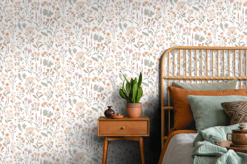 Sanders & Sanders behang veldbloemen lichtpaars, terracotta, geel en groen - 50 x 900 cm - 935383