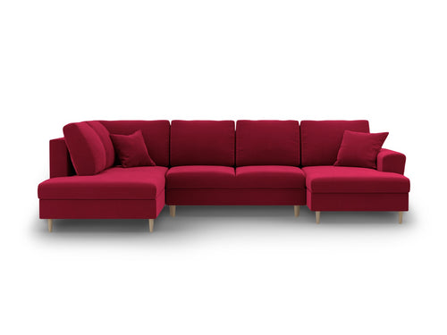 Cosmopolitan Design Links panoramische slaapbank met opbergdoos Kyoto 7-zits, flueel rood - 194x313x88cm