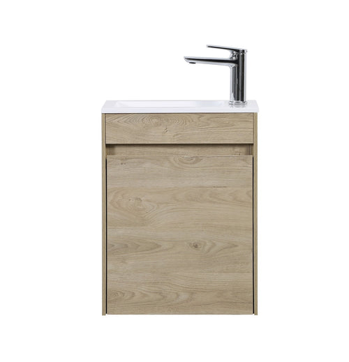 Badplaats Toiletmeubel Sinta 40 x 22 cm – Kastanje Eiken – Fonteinmeubel met Witte Wastafel