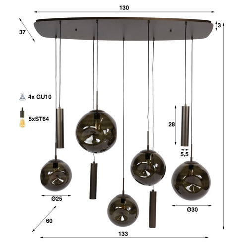 Giga Living Hanglamp Stellar Pendel - Bruin Metaal - 135x60x150cm