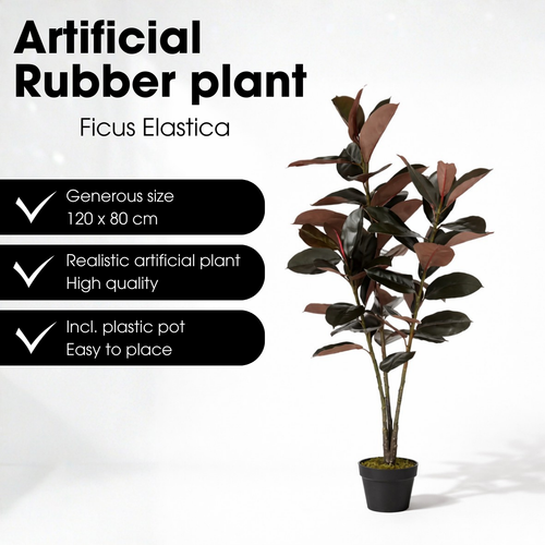 Mica Decorations Rubberplant – Kunstplant in Pot – Realistische Nepplant Woondecoratie – Kunstplanten voor Binnen en Buiten – H120 x Ø80 cm – Rood