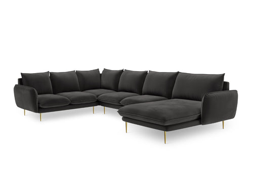 Cosmopolitan Design Panoramische hoekbank links Vienna 7-zits, flueel, donkergrijs - 235x330x95cm