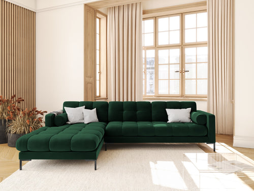 Cosmopolitan Design linker hoekbank Bali 5-zits, flueel, flessengroen - 185x293x75cm