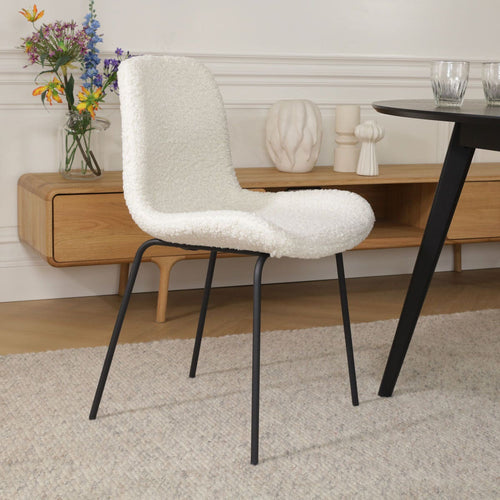 Nolon Nora-Fé Eetkamerstoel Teddy Wit - Stof - Zwarte Poten - vtwonen shop