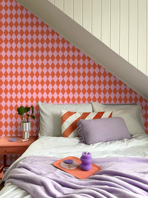 ESTAhome behang ruiten oranje en roze - 50 x 900 cm - 131602 - vtwonen shop