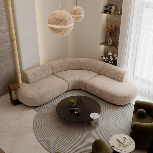 Premium Interiors - Hoekbank WONDER - gewaafd fluweel beige 90cm