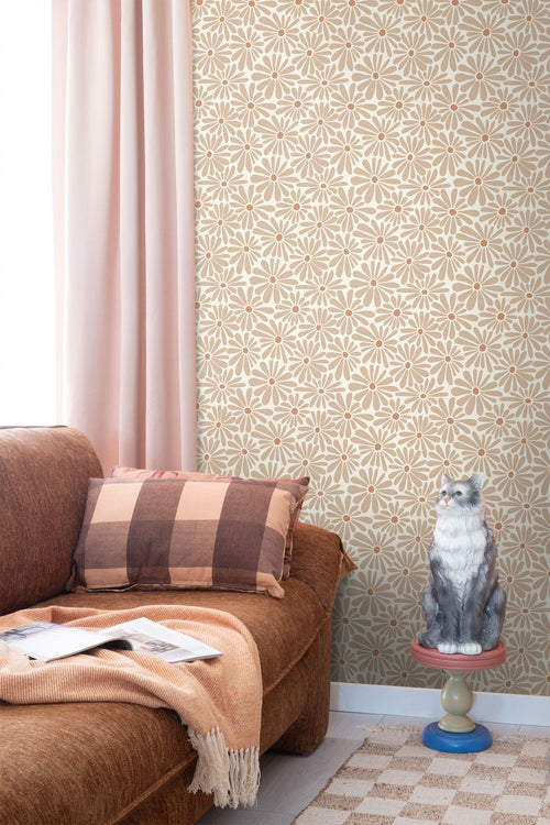 ESTAhome behang madeliefjes warm beige - 53 cm x 10.05 m - 131148