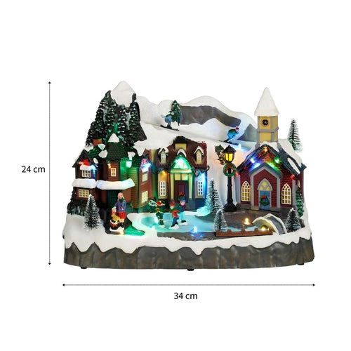 Luville Kerstdorp Miniatuur Dorpsplein - Kerstversiering met Schaatsende Bewoners - Kerst Decoratie met LED-verlichting en Draaiende Figuren - L34 x