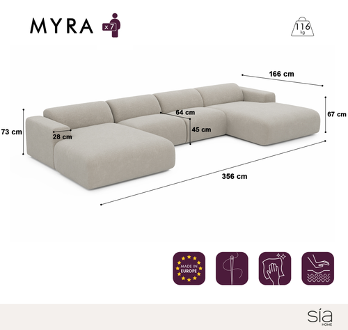 Sia Home - Panoramische bank MYRA - getextureerd fluweel beige 356cm