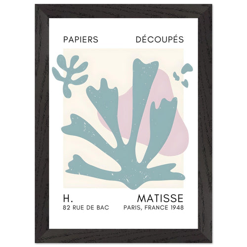 Artfulprints Poster met Lijst Matisse – Abstract bloom turquoise   - A4 21x29.7 cm - Turquoise