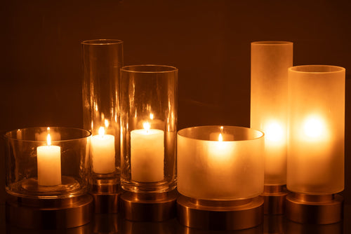 J-Line windlicht/vaas Pia - glas/koper - transparant/goud - large - 2 stuks