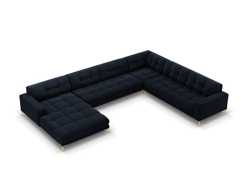 Cosmopolitan Design Panoramische hoekbank rechts Bali 7-zits, flueel, donkerblauw - 256x327x75cm