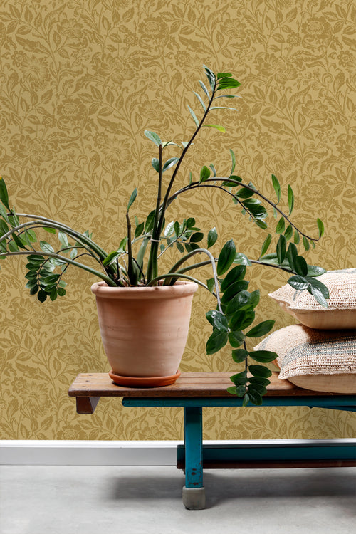 ESTAhome behang vintage bloemen vergrijsd olijfgroen - 50 x 900 cm - 131682