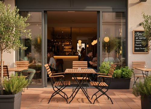 MaximaVida inklapbare acacia tuinset Toscana 120 cm zwart - stoelen met armleuning