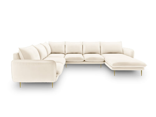 Cosmopolitan Design Panoramische hoekbank links Vienna 7-zits, flueel, lichtbeige - 235x330x95cm