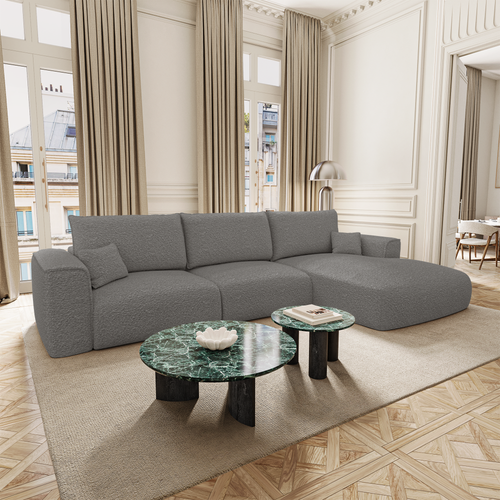 Premium Interiors - Rechthoekige hoekbank met snelle slaapfunctie COMO - bouclé-stof grafietgrijs 300cm