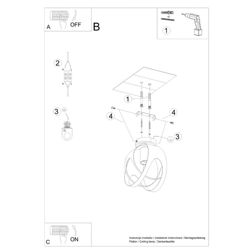 Sollux Lighting Plafondlamp TULOS zwart - 16x16x21cm