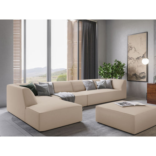 Cosmopolitan Design - Modulaire hoekbank links Siena 5-zits, structurele stof beige - 180x366x69cm