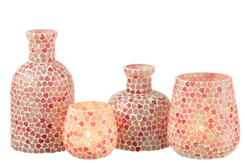 J-Line vaas Hart Mozaiek - glas - roze - large - Ø 10.5 cm