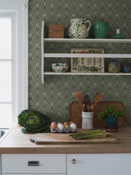 Borastapeter behang bloemetjes celadon groen - 53 cm x 10.05 m - 660005 - vtwonen shop