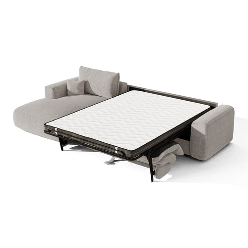 Premium Interiors - Linkerhoekbank met snelle uitklapfunctie COMO - bouclé-stof lichtgrijs 300cm