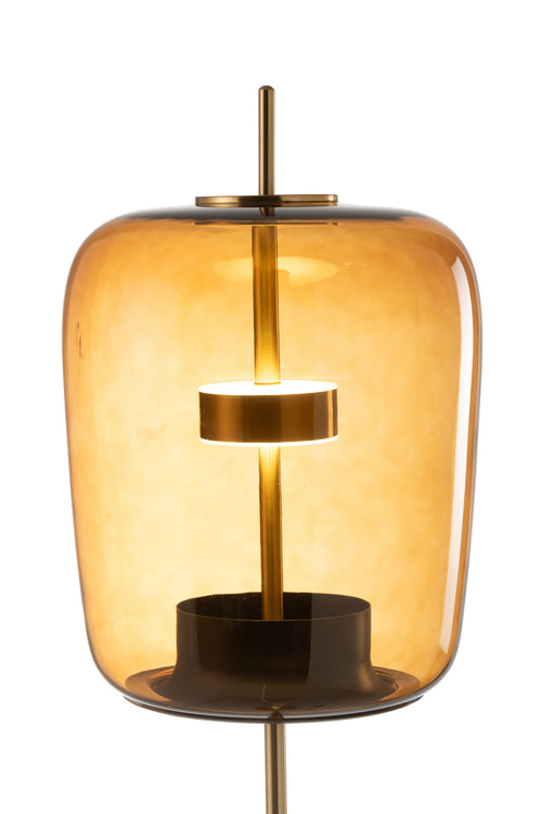 J-Line vloerlamp - glas - bruin - LED lichtjes