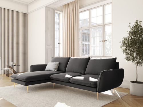 Cosmopolitan Design linker hoekbank Vienna 5-zits, flueel, donkergrijs - 170x255x95cm