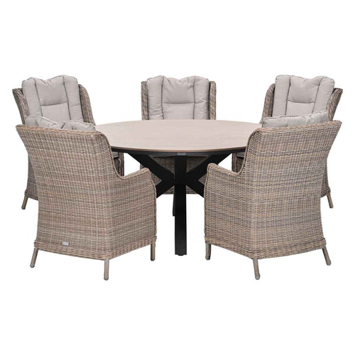 Garden Impressions Tuinset Marbella 6-delig vin. willow - Tulli tuintafel Ø148 cm