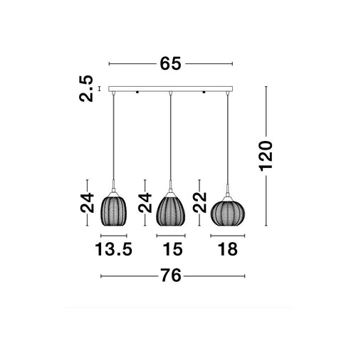 Merano Etobicoke Plafondlamp met 3 lichtbalken, helder glas, gesatineerd goud metaal LED E27