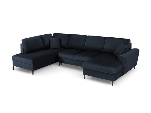 Cosmopolitan Design Links panoramische slaapbank met opbergdoos Kyoto 7-zits, flueel, donkerblauw - 194x313x88cm