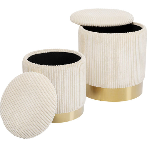 Kare Design Poef Kruk Plush creme (2/Set)