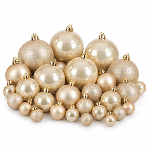 Mica Decorations Bal Onbreekbaar Creme 46 Stuks - Kerstballenset van Kunststof - Diameter 8 cm per Bal - Onbreekbaar en Veilig voor Kinderen en