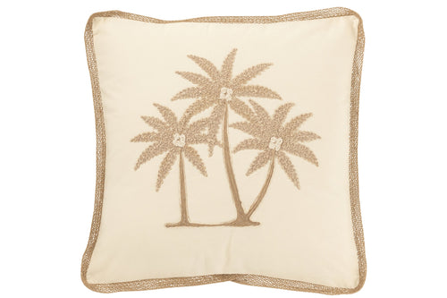J-Line kussen Vierkant Palmbomen - katoen - creme/beige