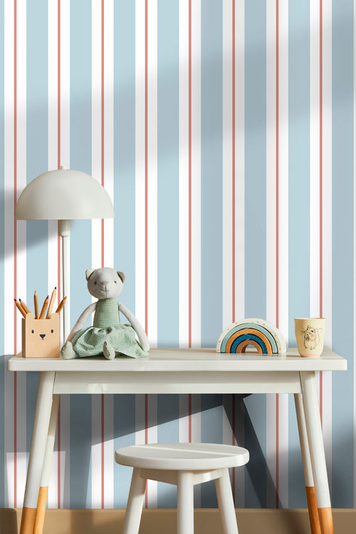 Sanders & Sanders behang strepen blauw en terracotta - 50 x 900 cm - 640311