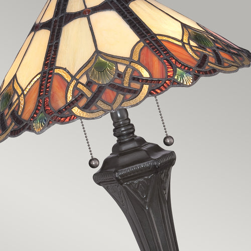 Elstead Cambridge - 2 Lichts Tafellamp Vintage Brons, Tiffany Glas, E27