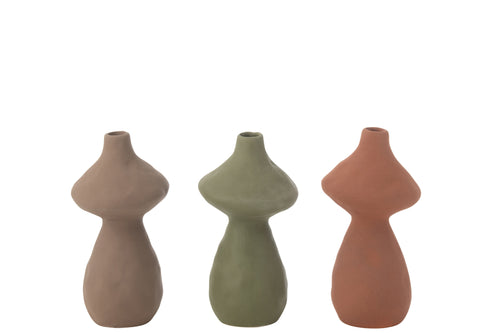J-Line vaas Paddenstoel - porselein -  rood/groen/bruin - large -  3 stuks - 22.5 cm hoog - vtwonen shop
